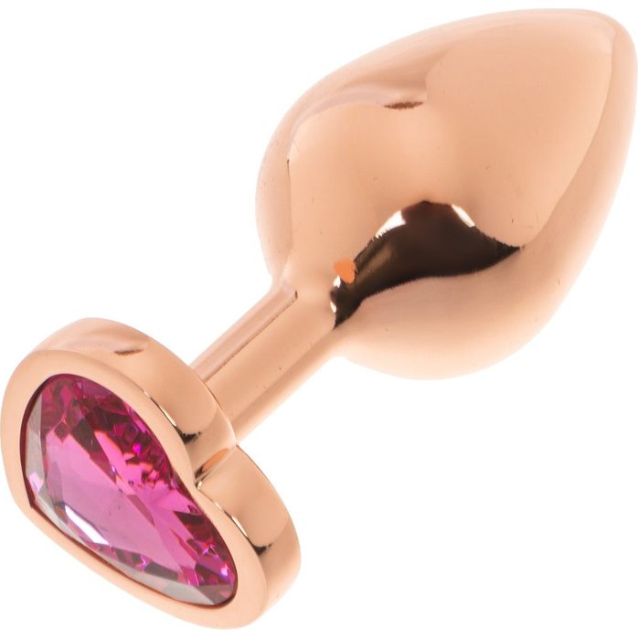 Золотистая анальная пробка OYO с ярко-розовым кристаллом-сердцем - 7,3 см. Фотография 3.