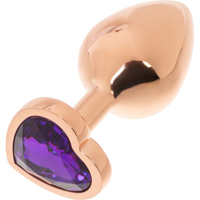 Золотистая анальная пробка OYO с фиолетовым кристаллом-сердцем - 7,3 см. Фотография 2.