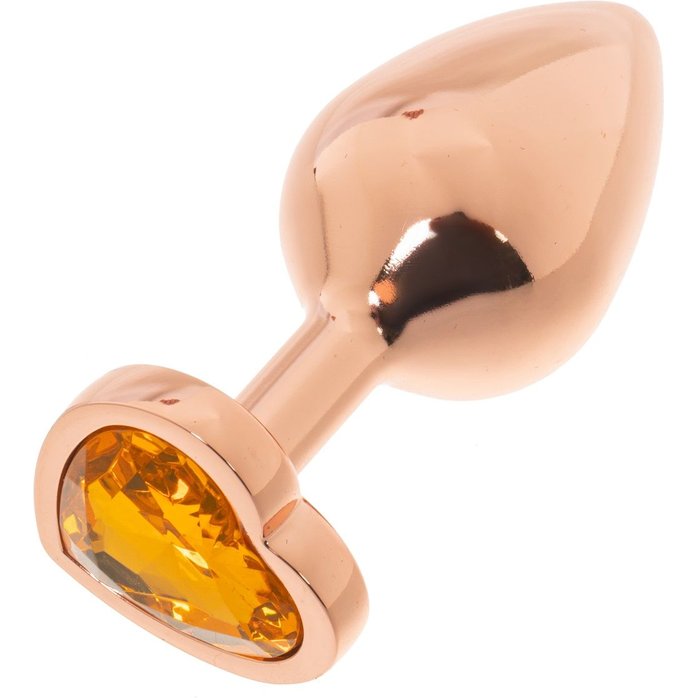 Золотистая анальная пробка OYO с желтым кристаллом-сердцем - 7,3 см. Фотография 3.