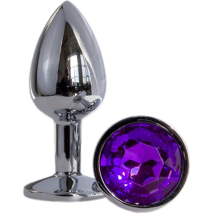 Металлическая анальная втулка с фиолетовым кристаллом - 7,2 см