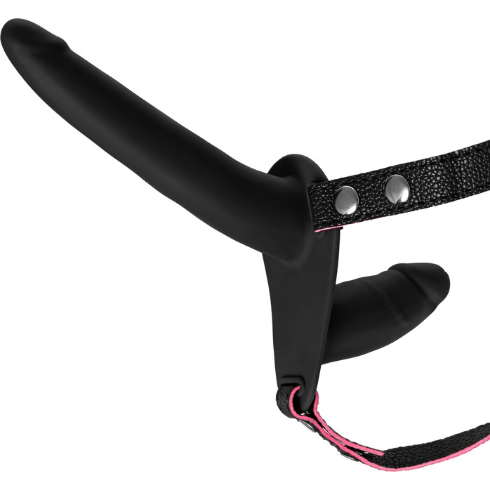 Черный страпон на ремнях с вагинальной пробкой - 15 см - Black Red. Фотография 3.