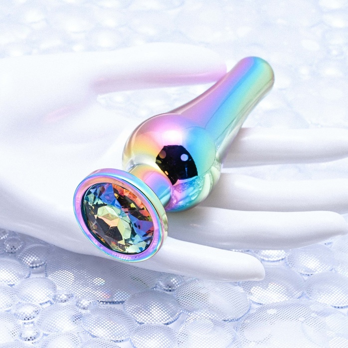 Радужная анальная пробка Rainbow Metal Plug Small - 9,4 см. Фотография 7.
