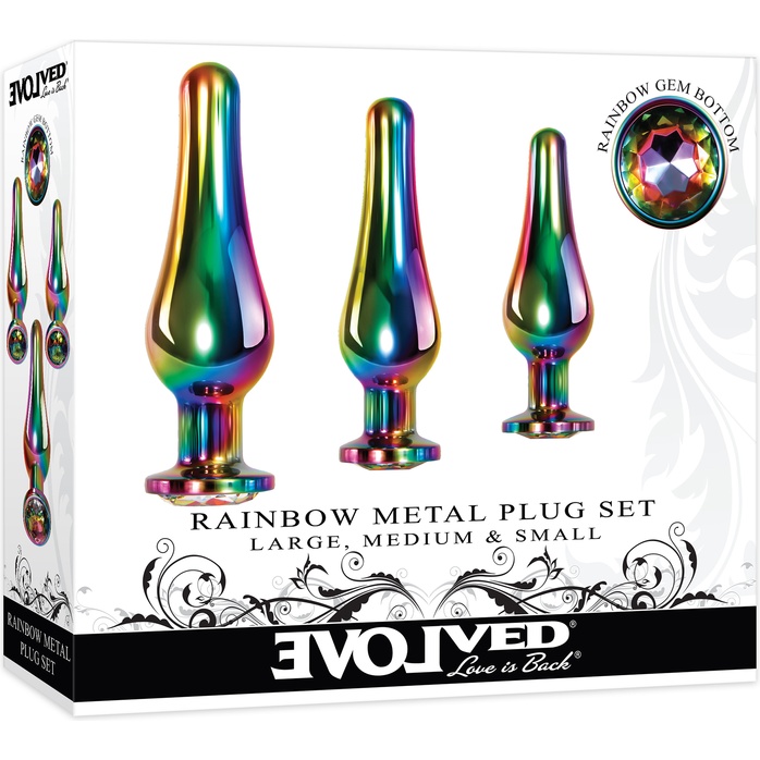 Набор из 3 радужных анальных пробок Rainbow Metal Plug Set. Фотография 2.