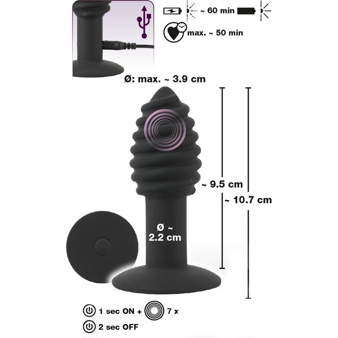 Черная анальная вибропробка Twist Butt Plug - 10,7 см - You2Toys. Фотография 3.