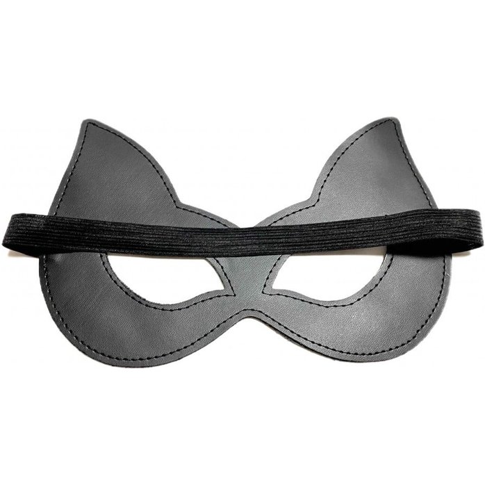 Черная лаковая маска с ушками из эко-кожи. Фотография 3.