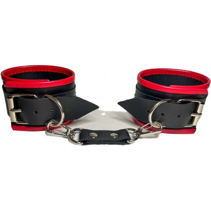 Черно-красные наручники из эко-кожи. Фотография 3.