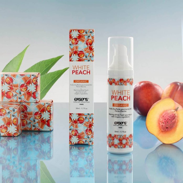 Разогревающее массажное масло Gourmet White Peach Organic с органическими ингредиентами - 50 мл. Фотография 4.