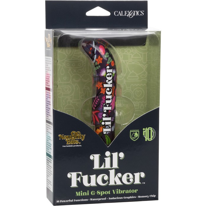 Черный мини-вибратор с цветочным принтом Lil Fucker Mini G-Spot Vibrator - 12,75 см - Naughty Bits. Фотография 2.