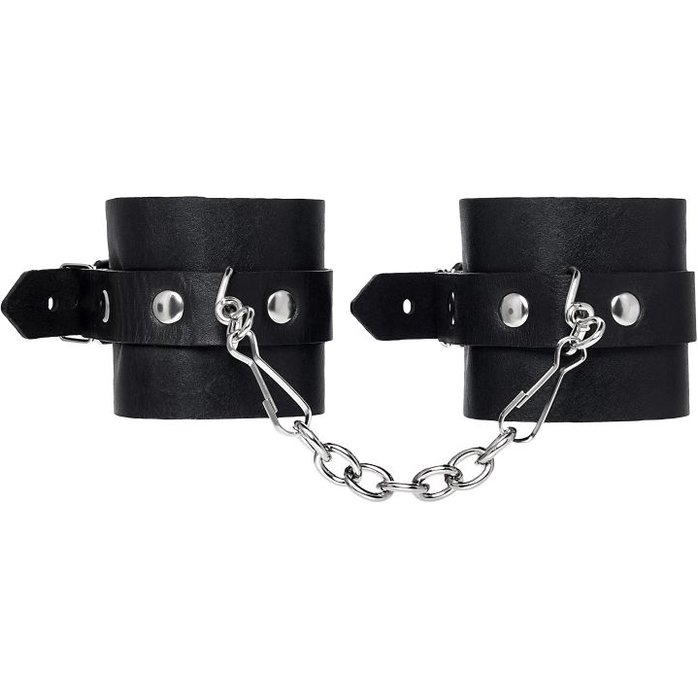 Черные однослойные кожаные наручники. Фотография 2.