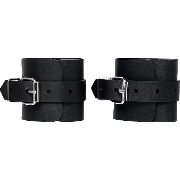 Черные однослойные кожаные наручники. Фотография 3.