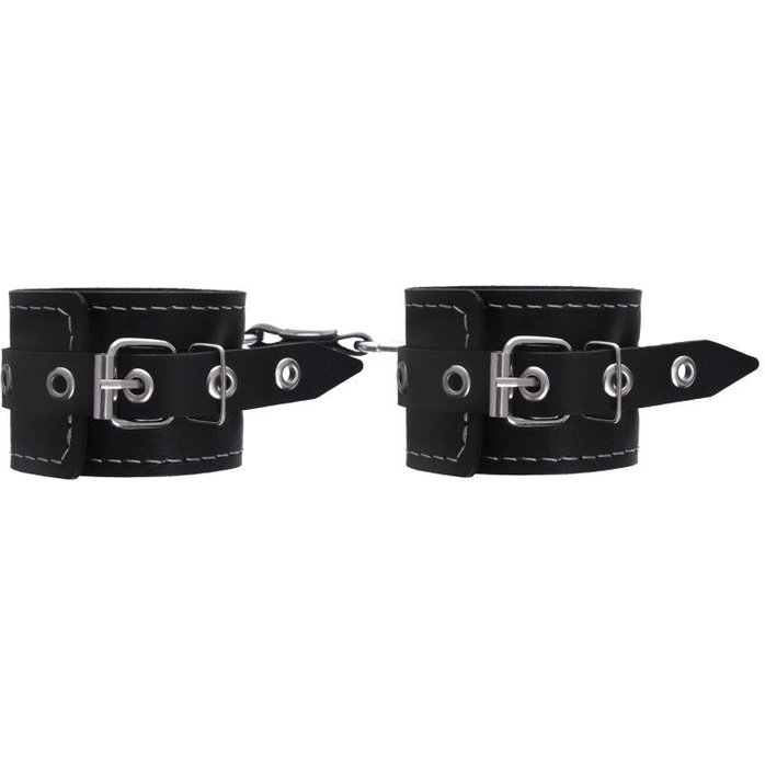 Черные двухслойные наручники с белой строчкой. Фотография 3.
