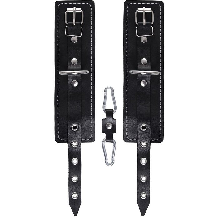 Черные двухслойные наручники с белой строчкой. Фотография 5.