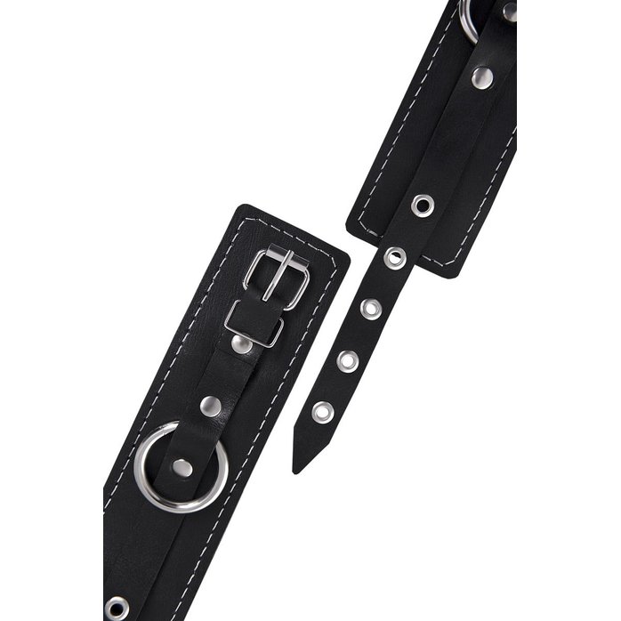 Черные двухслойные наручники с белой строчкой. Фотография 7.
