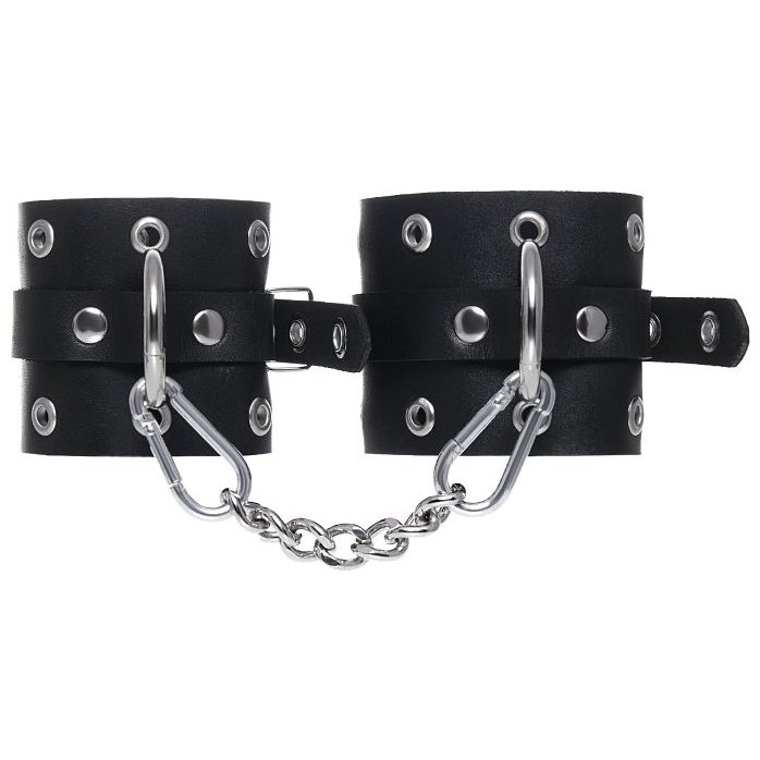 Черные однослойные наручники с люверсами. Фотография 2.