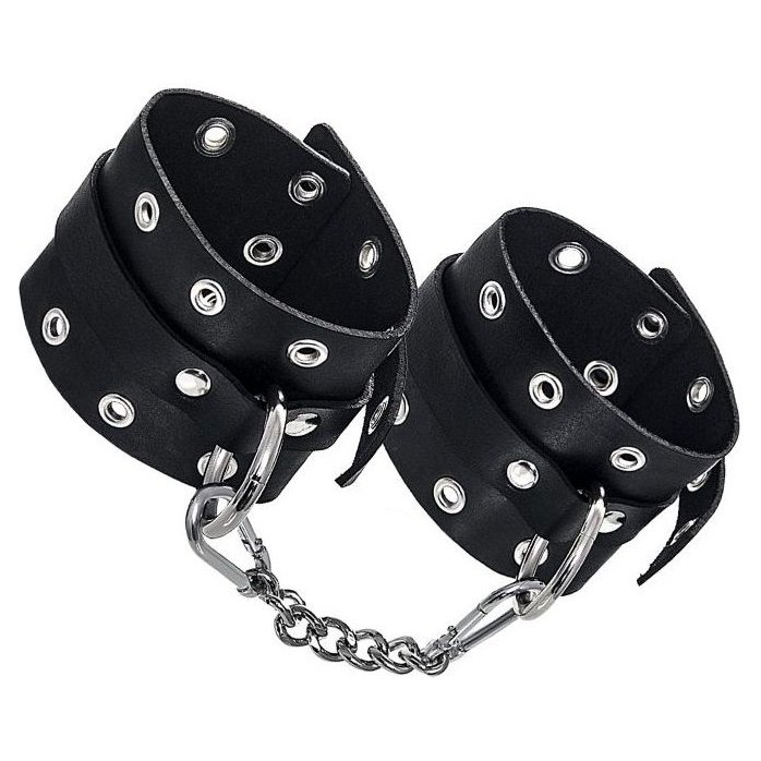 Черные однослойные наручники с люверсами