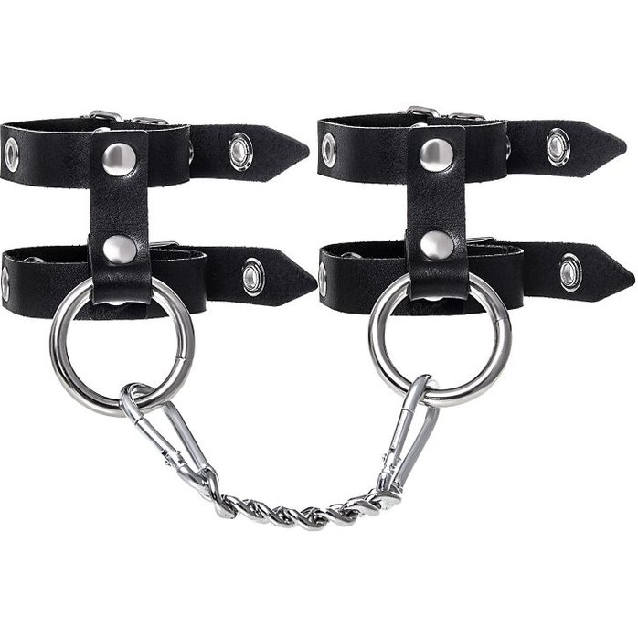Черные однослойные наручники из двух ремешков. Фотография 2.