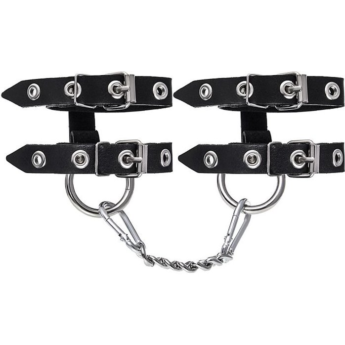Черные однослойные наручники из двух ремешков. Фотография 3.