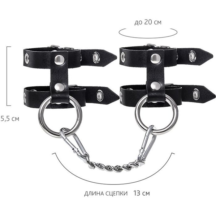 Черные однослойные наручники из двух ремешков. Фотография 6.