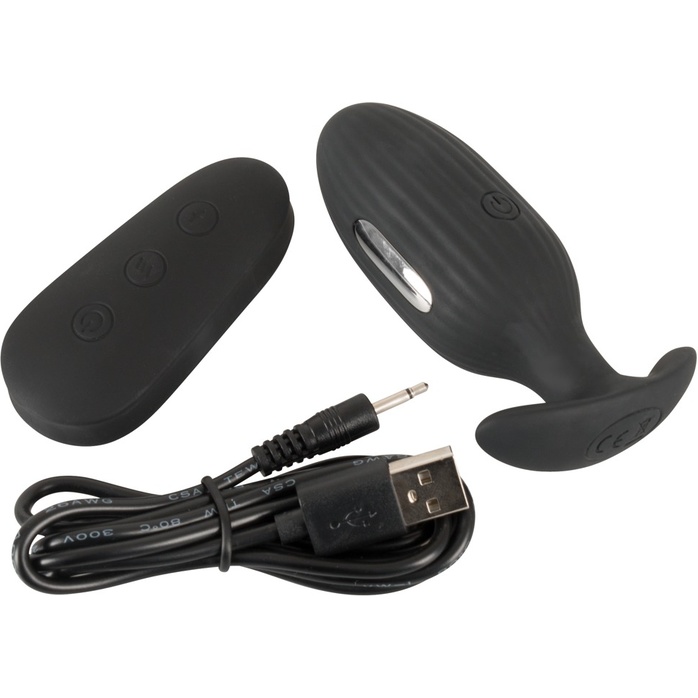 Черная анальная втулка с вибрацией и электростимуляцией Vibrating E-Stim Butt Plug - 9,2 см. Фотография 11.