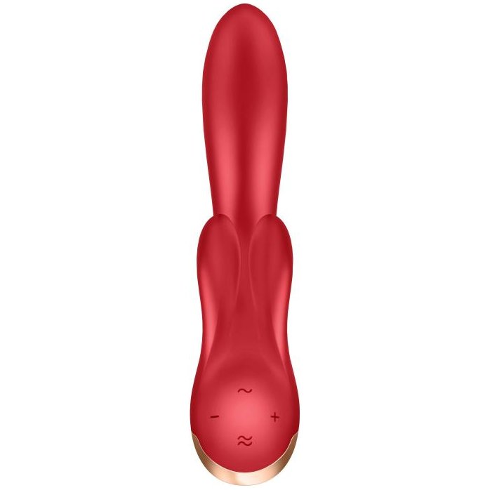 Красный вибратор-кролик Double Flex с двумя клиторальными отростками - 20,1 см. Фотография 7.