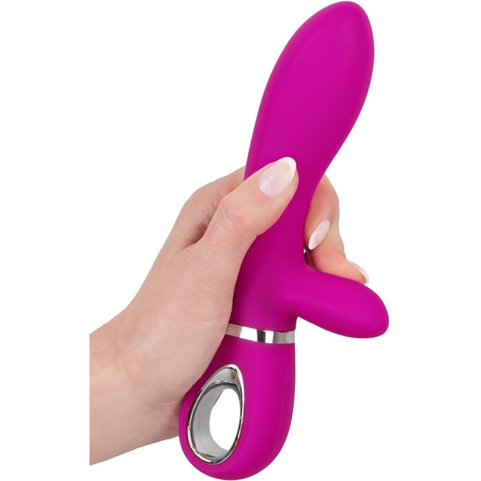 Лиловый вибратор с клиторальным отростком Super Soft Silicone Rabbit Vibrator - 20,2 см. Фотография 5.