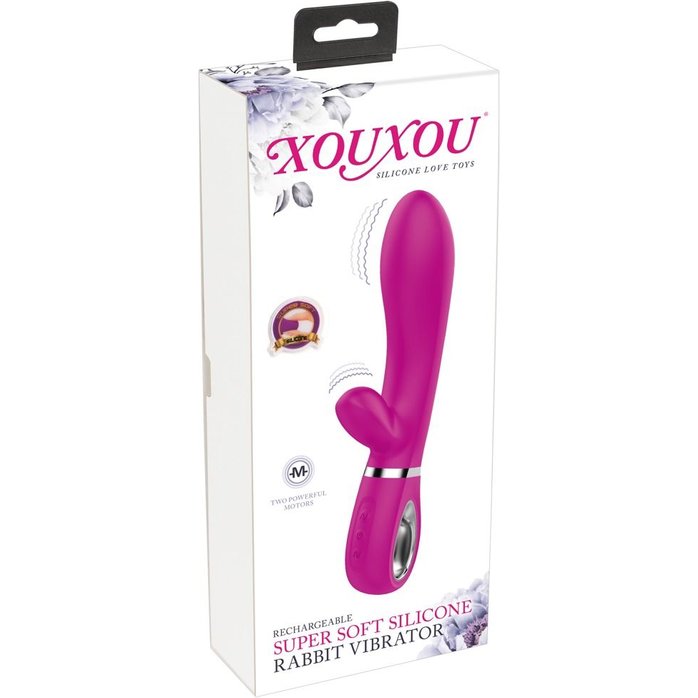 Лиловый вибратор с клиторальным отростком Super Soft Silicone Rabbit Vibrator - 20,2 см. Фотография 7.