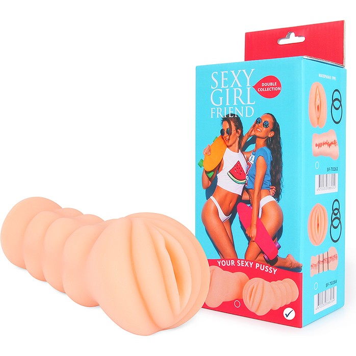 Телесный мастурбатор-вагина с комплектом эрекционных колец - SEXY GIRL FRIEND. Фотография 7.