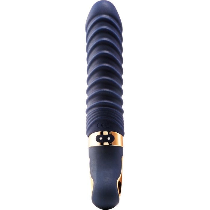 Темно-синий вибратор-реалистик с рёбрышками Nereos - 23 см - Goddess Collection. Фотография 6.