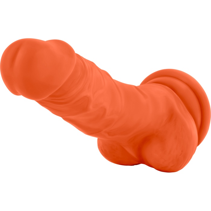 Оранжевый фаллоимитатор 7.5 Inch Silicone Dual Density Cock with Balls - 19 см - Neo Elite. Фотография 6.