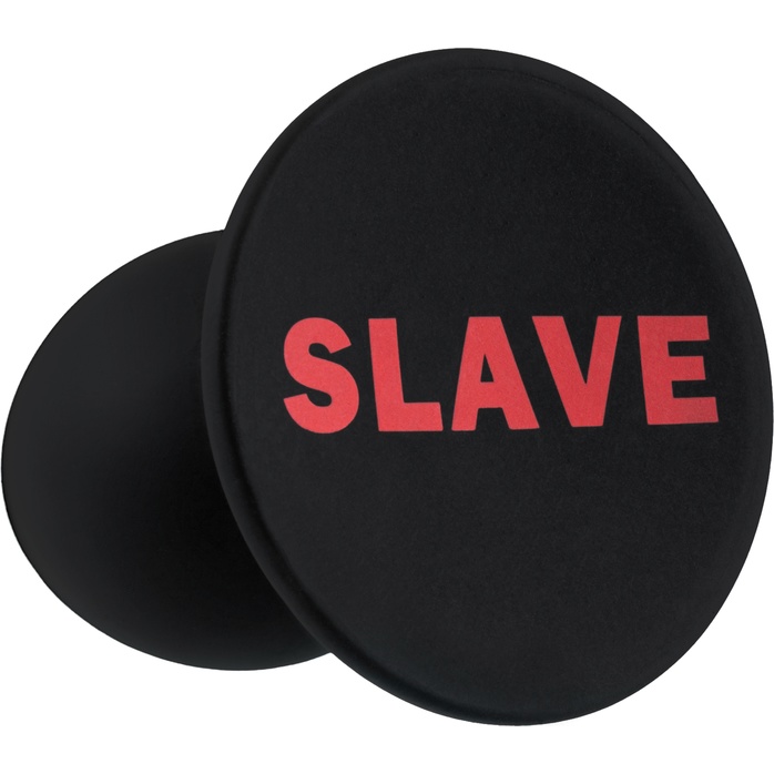 Черная анальная пробка для раба с надписью Slave Plug - 6,4 см - Temptasia. Фотография 3.