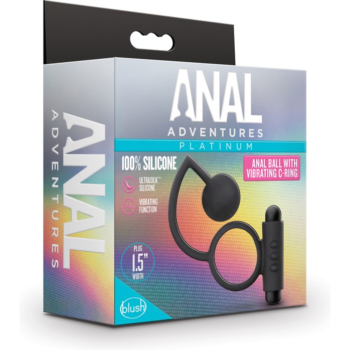 Черное эрекционное кольцо с вибропулей и стимулирующим шариком Silicone Anal Ball with Vibrating C-Ring - Anal Adventures Platinum. Фотография 2.