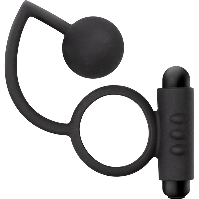 Черное эрекционное кольцо с вибропулей и стимулирующим шариком Silicone Anal Ball with Vibrating C-Ring - Anal Adventures Platinum