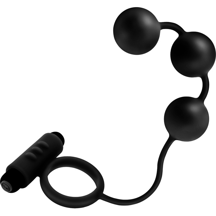 Черная анальная цепочка с эрекционным виброкольцом Silicone Anal Beads with Vibrating C-Ring - Anal Adventures Platinum. Фотография 5.