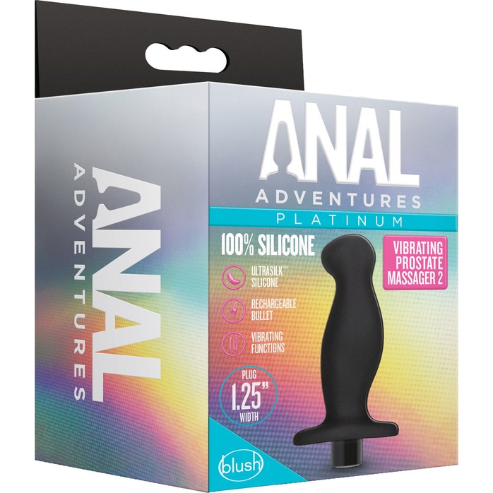 Черный анальный вибромассажёр Silicone Vibrating Prostate Massager 02 - 10,8 см - Anal Adventures Platinum. Фотография 2.