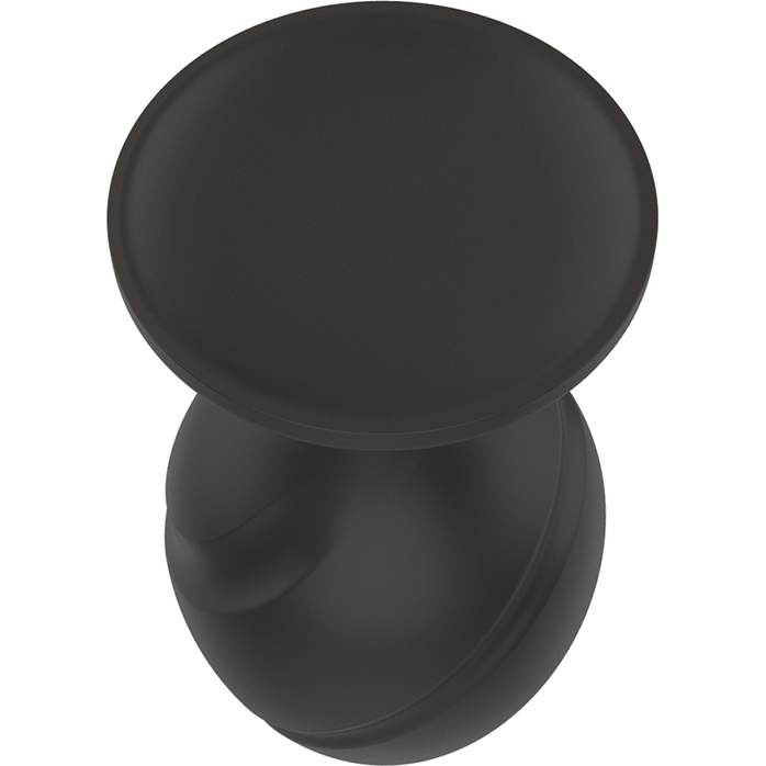 Черная малая силиконовая анальная пробка с ложбинками по диагонали. Фотография 6.