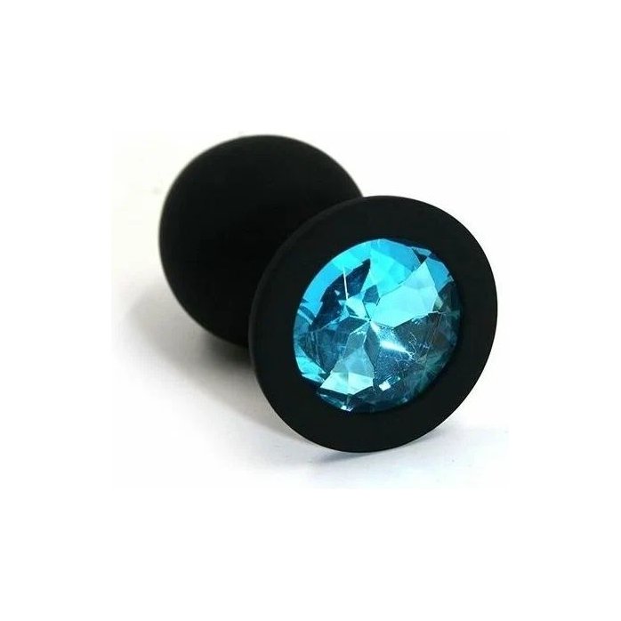 Черная силиконовая пробка с голубым стразом - 8 см