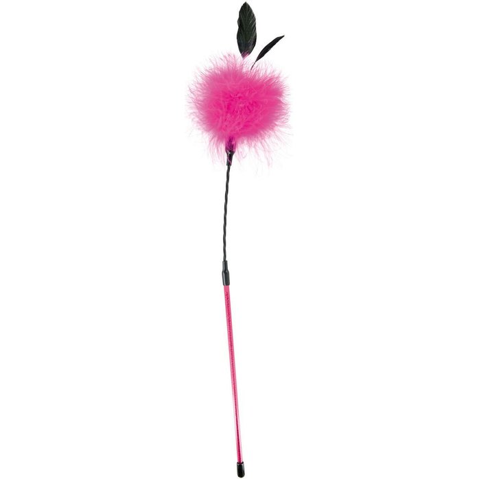 Хлыст с розовым помпоном и перьями - 50 см
