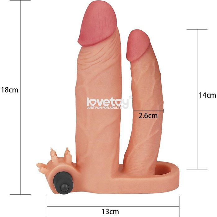Телесная насадка-удлинитель на пенис с анальным стимулятором и вибропулей. Фотография 2.
