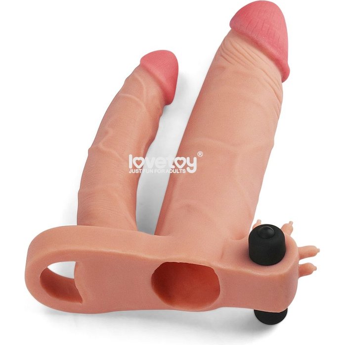 Телесная насадка-удлинитель на пенис с анальным стимулятором и вибропулей. Фотография 3.