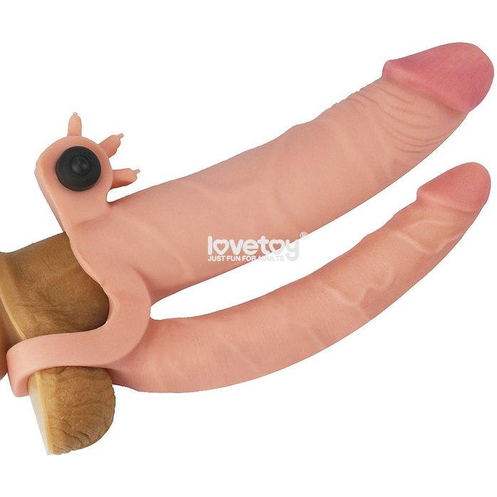 Телесная насадка-удлинитель на пенис с анальным стимулятором и вибропулей. Фотография 5.