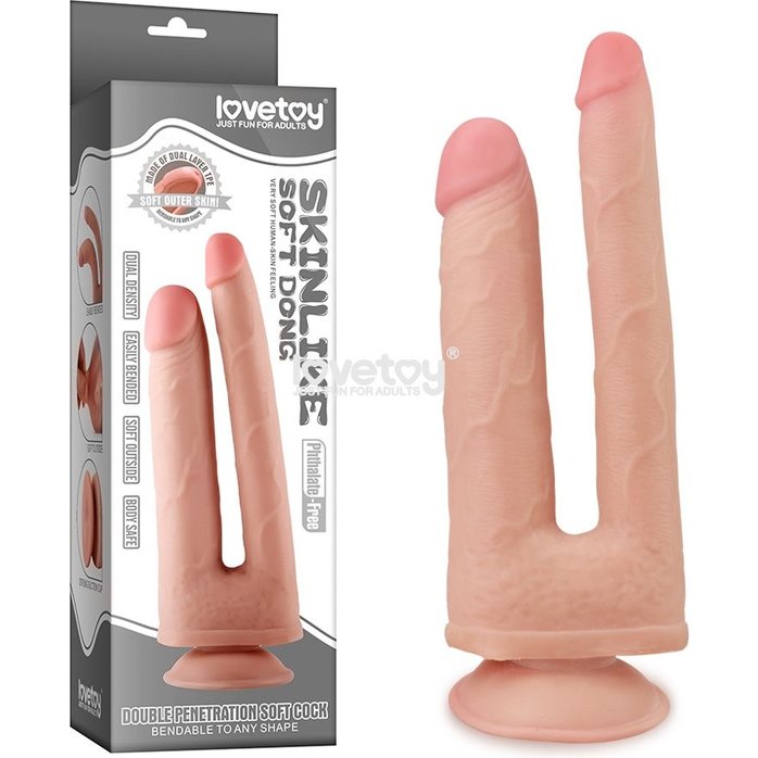 Двойной фаллоимитатор Skinlike Double Penetration Soft Cock - 25 см