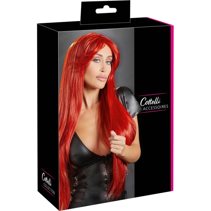 Ярко-красный парик с длинными прямыми волосами - Cottelli Collection. Фотография 3.