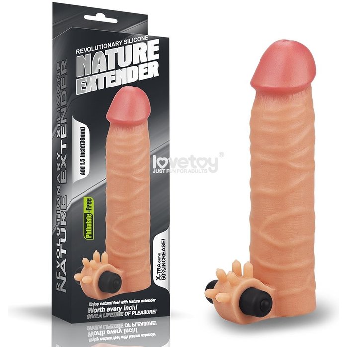 Телесная насадка-удлинитель на пенис с вибропулей - 17,8 см