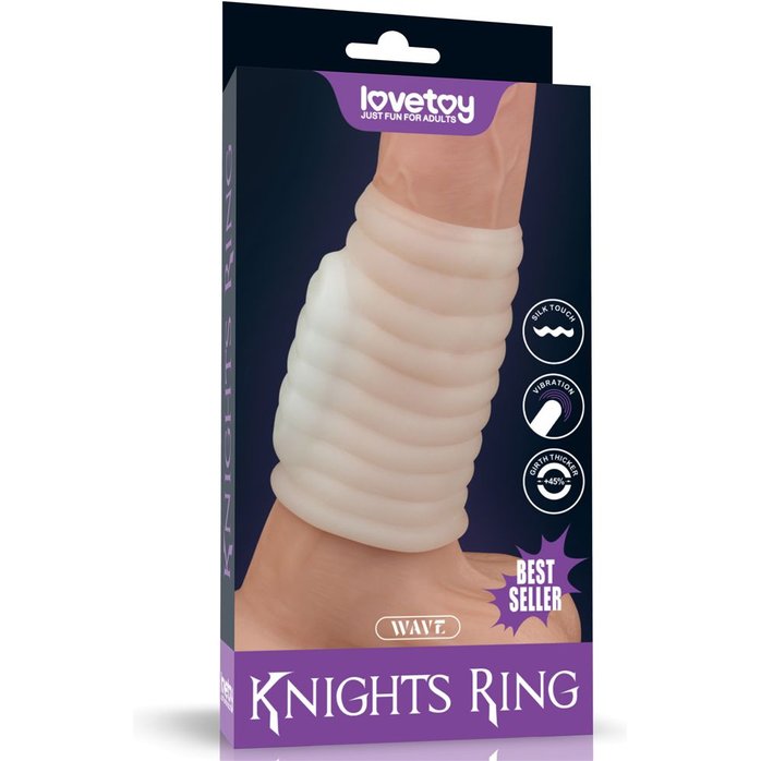 Белая вибронасадка на пенис Knights Ring с ребрышками. Фотография 7.