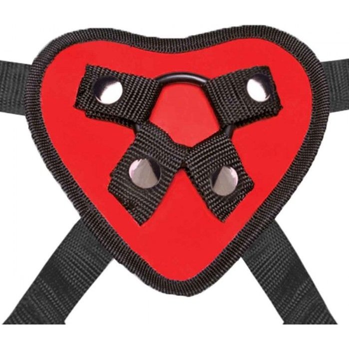 Красный поясной фаллоимитатор Red Heart Strap on Harness 5in Dildo Set - 12,25 см. Фотография 7.