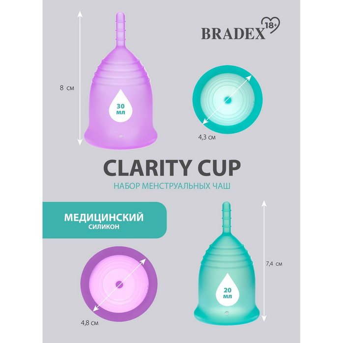 Набор менструальных чаш Clarity Cup (размеры S и L). Фотография 5.
