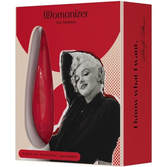 Красный бесконтактный клиторальный стимулятор Womanizer Marilyn Monroe Special Edition. Фотография 5.