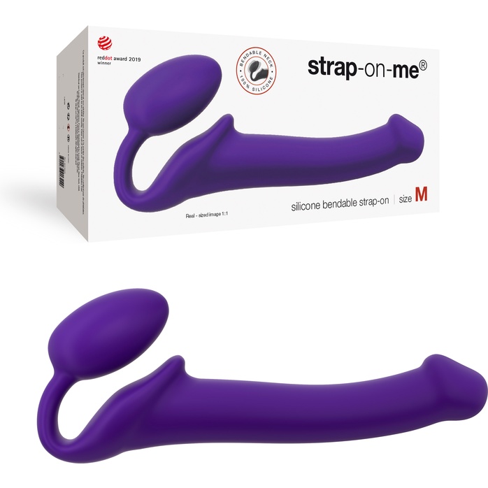 Фиолетовый безремневой страпон Silicone Bendable Strap-On - size M. Фотография 3.