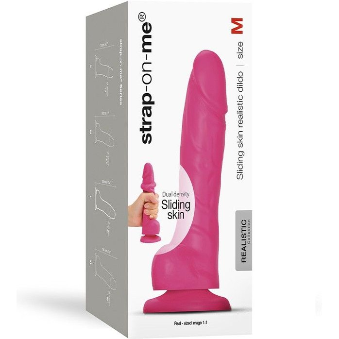 Розовый фаллоимитатор Strap-On-Me Sliding Skin Realistic Dildo size M. Фотография 3.