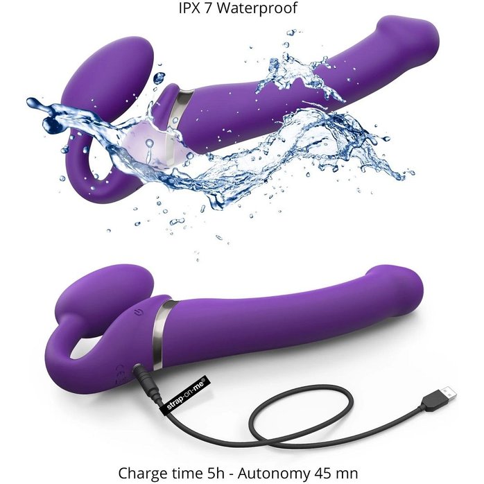 Фиолетовый безремневой вибрострапон Vibrating Bendable Strap-On - size L. Фотография 7.